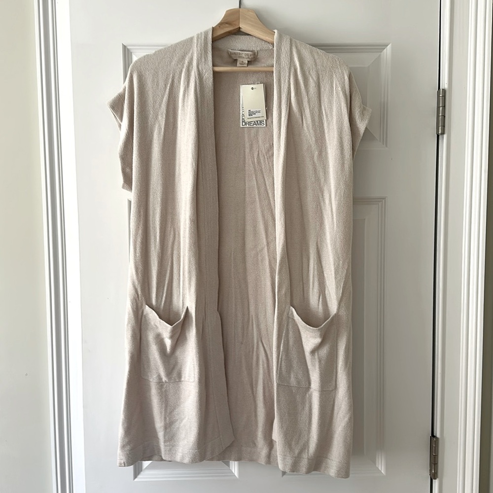 Barefoot Dreams cozy chic ultra lite sleeveless long cardigan, sand dune size M